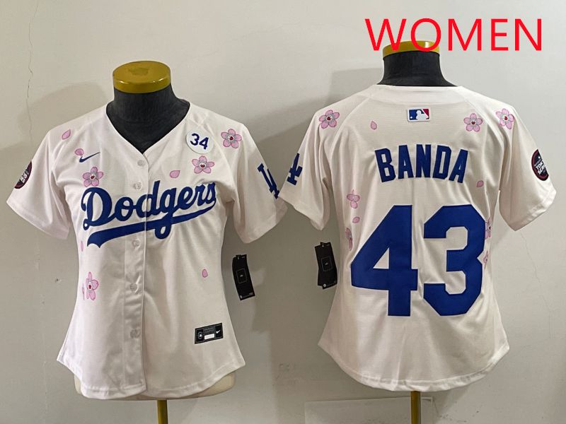 Women Los Angeles Dodgers #43 Banda Cream Sakura Edition 2025 Nike MLB Jersey style 38->women mlb jersey->Women Jersey